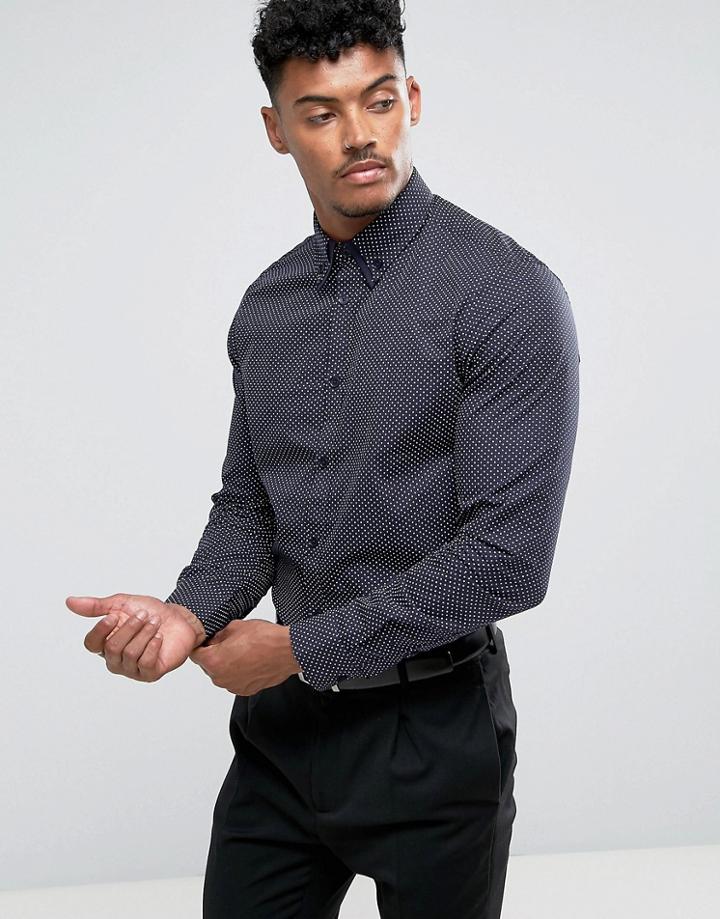 Lambretta Smart Pinspot Slim Fit Shirt - Black