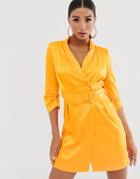 River Island Belted Blazer Dress In Satin Orange