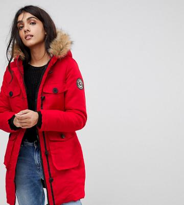 Brave Soul Tall Riverdale Heavy Parka With Rubberised Trims - Red
