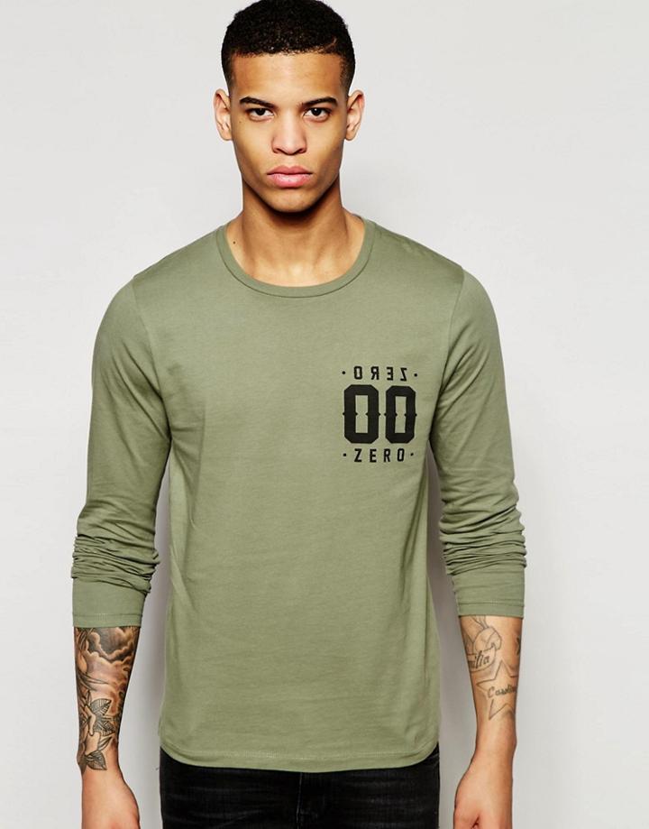 Asos Long Sleeve T-shirt With Zero Chest Print - Green