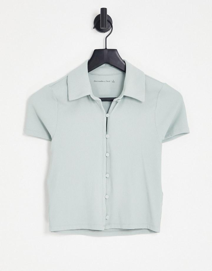 Abercrombie & Fitch Rib Button Down Polo In Gray
