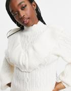 Asos Design Set Sweater In Cable Detail With Frill In Cream-brown
