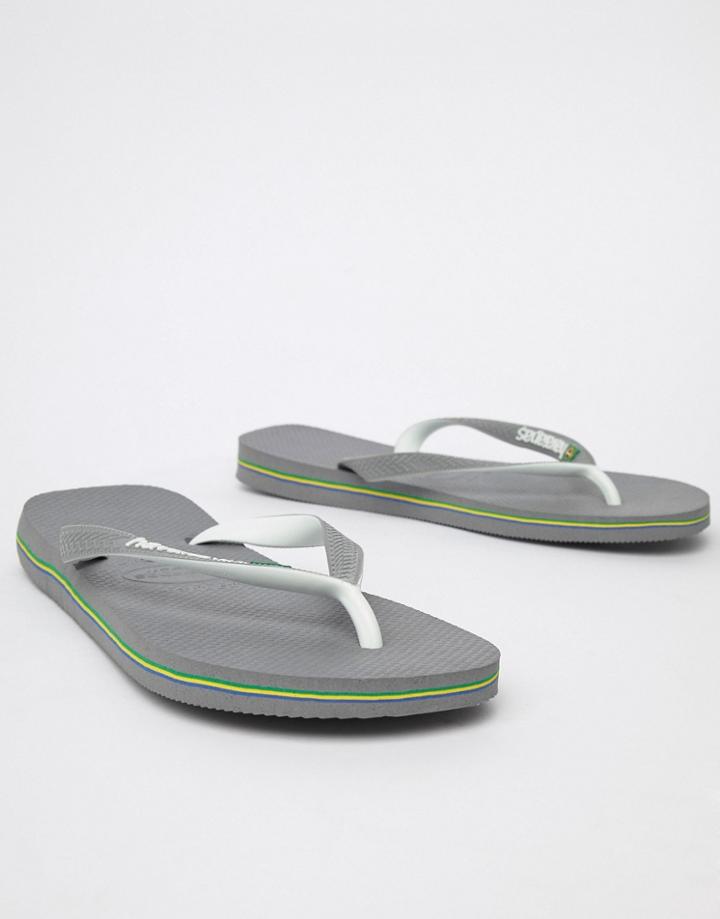 Havaianas Brasil Logo Flip Flops In Gray