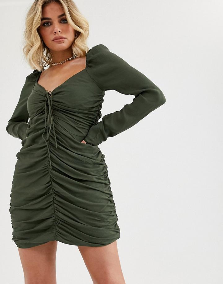 Vestire Point Break Ruched Bodycon Mini Dress-green