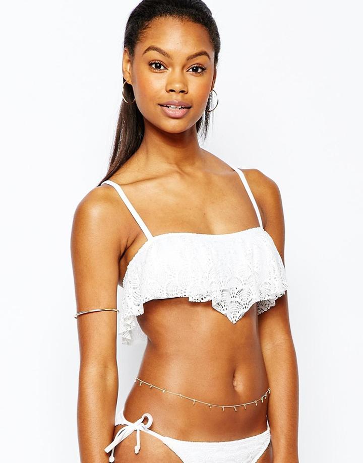 Missguided Crochet Frill Bikini Top - White