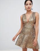 Forever Unique Metallic Cut Out Dress - Gold