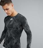 First Long Sleeved Running Seamless T-shirt In Black - Black