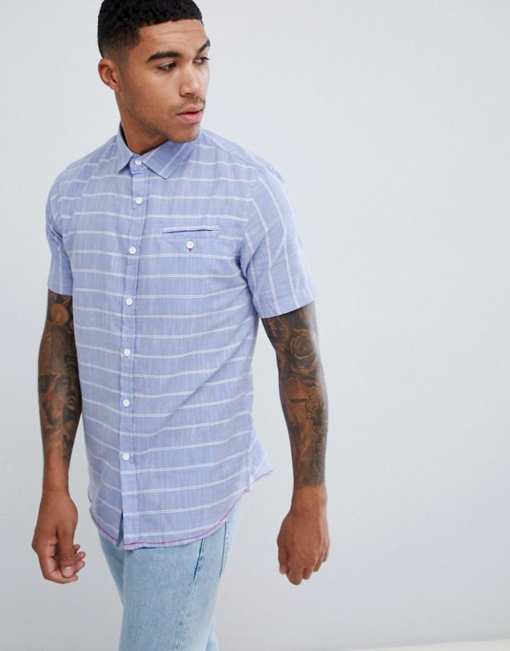 Soul Star Short Sleeve Striped Shirt - Blue