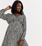 Asos Design Maternity Casual Wrap Mini Dress In Leopard Print