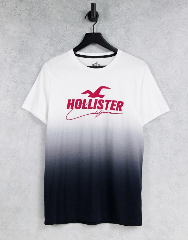 Hollister Front Logo Ombre Print T-shirt In Black To White