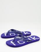 French Connection Fcuk Logo Flip Flops In Bright Blue And White-blues