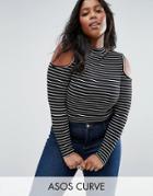 Asos Curve Top With Cold Shoulder In Stripe Rib - Multi