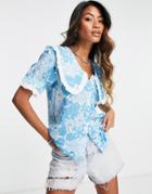 Object Floral Blouse With Collar Detail In Blue