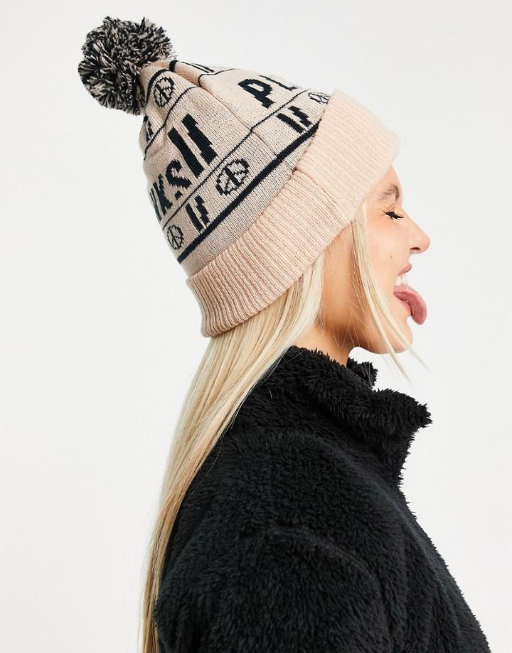 Planks Classic Logo Bobble Beanie In Beige-white