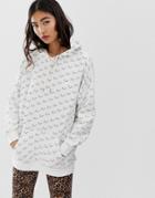 Monki Text Print Oversized Hoodie In Off White