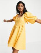 Free People Violet Textured Smock Dress In Bright Marigold-yellow