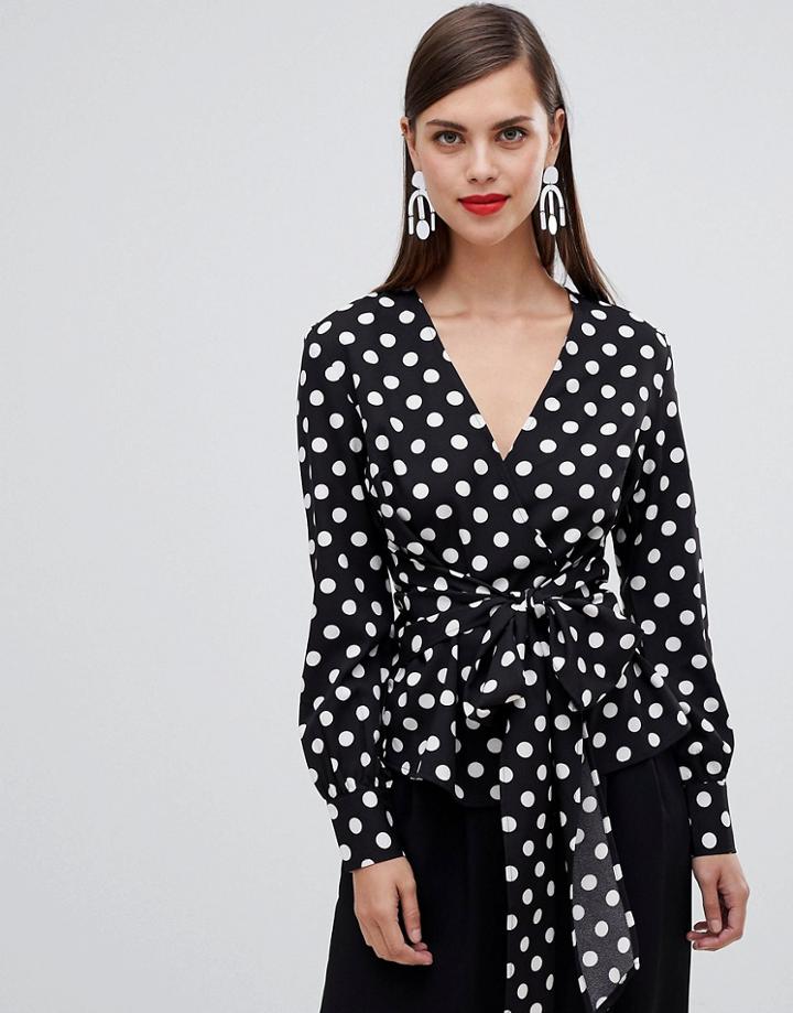 Unique 21 Polka Dot Wrap Top With Belt - Multi
