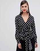 Unique 21 Polka Dot Wrap Top With Belt - Multi