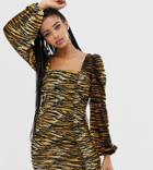Collusion Tiger Print Ruched Dress-multi