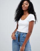 Asos Crop Top With Short Sleeve And Scoop Neck - White