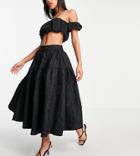Collective The Label Petite Tiered Prom Midi Skirt In Textured Black - Part Of A Set