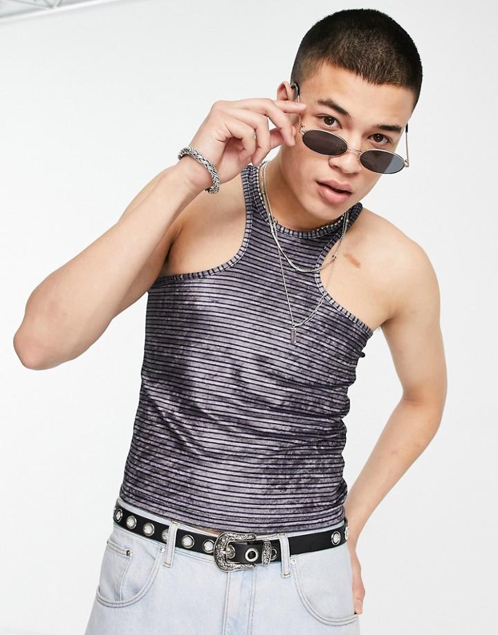 Asos Design Muscle Fit Tank Top In Gray Stripe Velour