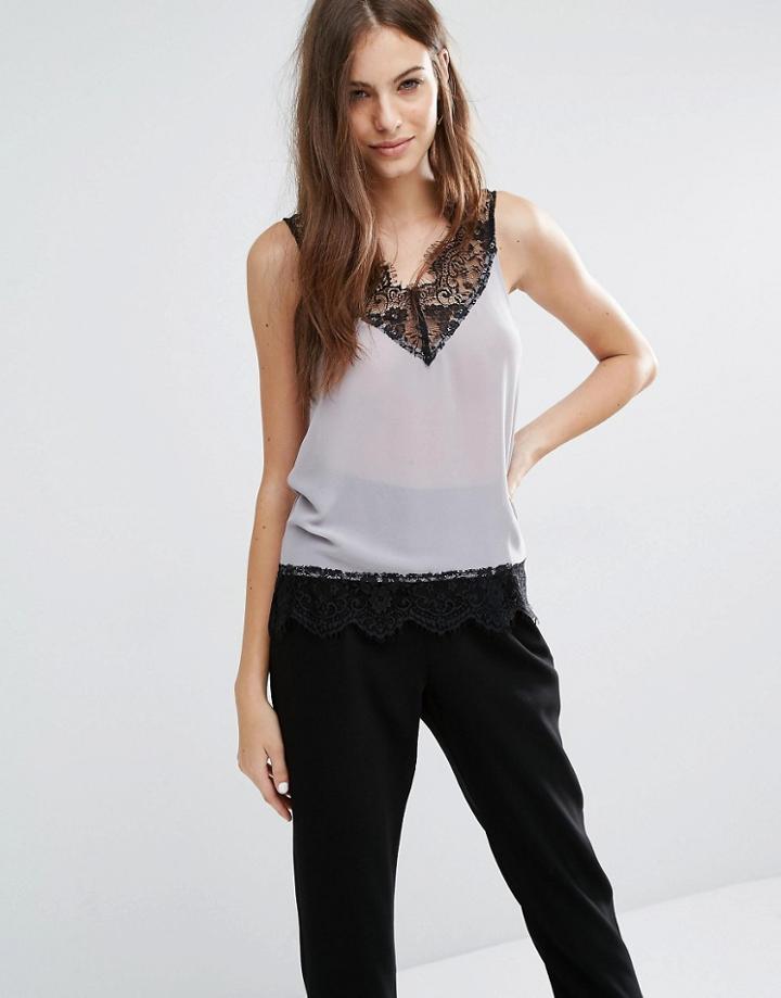 Sisley Sleeveless Lace Top - Gray