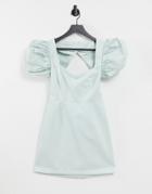 Asos Design Denim Dress With Extreme Puff Sleeves In Mint-green