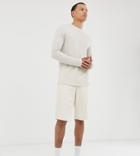 Asos Design Tall Long Sleeve T-shirt In Striped Linen In Ecru-white