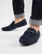 Asos Design Driving Shoes In Navy Suede With Snaffle - Navy