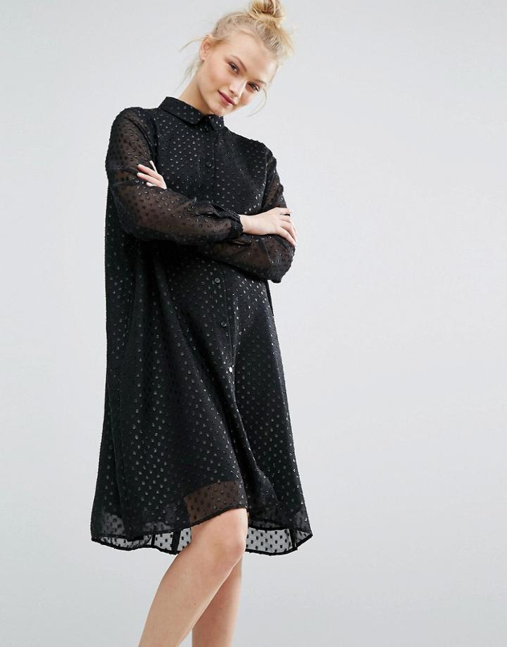 Monki Glitter Spot Smock Dress - Black
