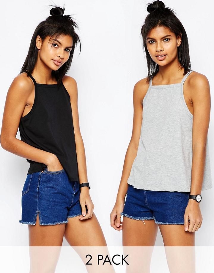 Asos Tank In Swing Shape With Square Neck 2 Pack Save 10% - Black And Gray
