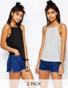Asos Tank In Swing Shape With Square Neck 2 Pack Save 10% - Black And Gray