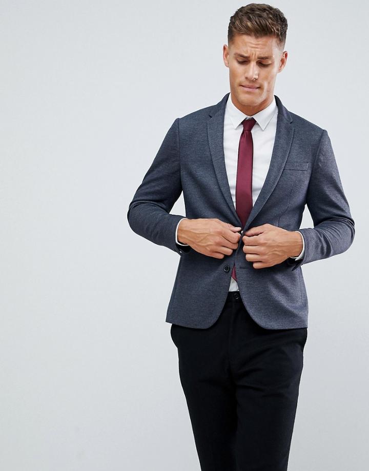 Burton Menswear Blazer In Pique In Navy - Navy