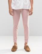 Asos Super Skinny Pants In Pink Jersey With Turn Up - Pink