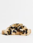 Toms Susie Vegan Cross Strap Faux Fur Slippers In Leopard-multi