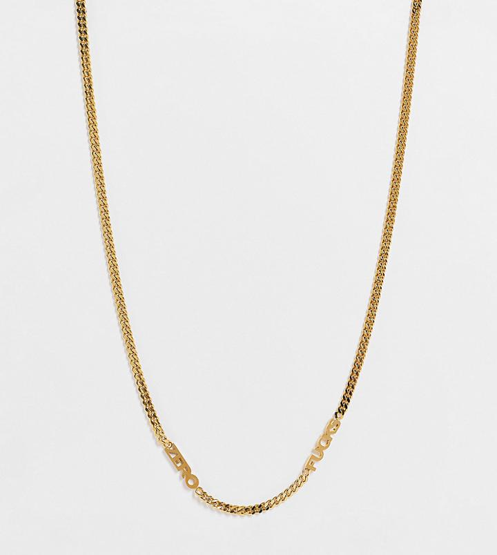Hoops + Chains Ldn Chain With 'zero Fucks' Slogan In 18kt Waterproof Gold Plate