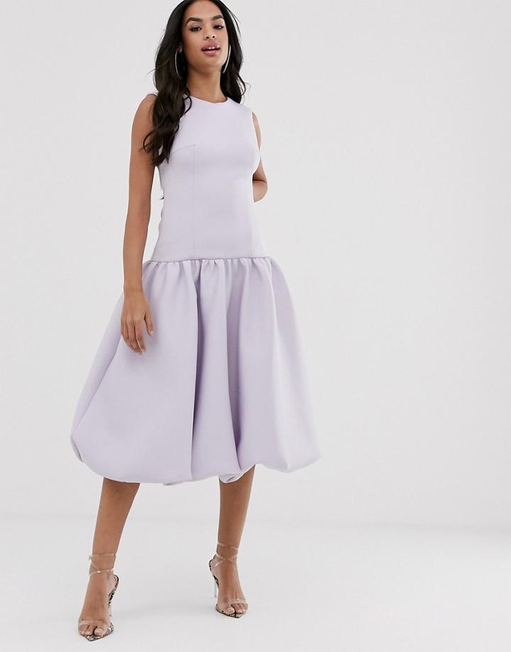 Asos Design Bubble Hem Drop Waist Midi Dress - Purple