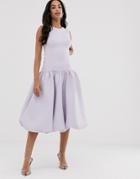 Asos Design Bubble Hem Drop Waist Midi Dress - Purple