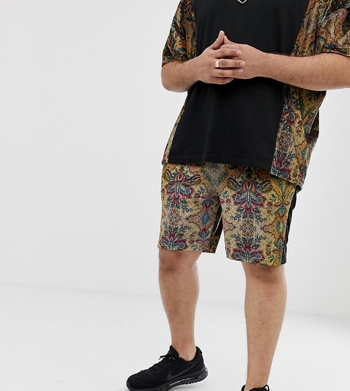 Asos Design Plus Two-piece Velour Skinny Shorts With Floral Print - Black