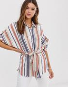 River Island Oversized Belted Shirt In Stripe