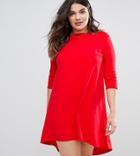 Club L Plus Scuba Crepe High Low Dress With Short Sleeve - Red