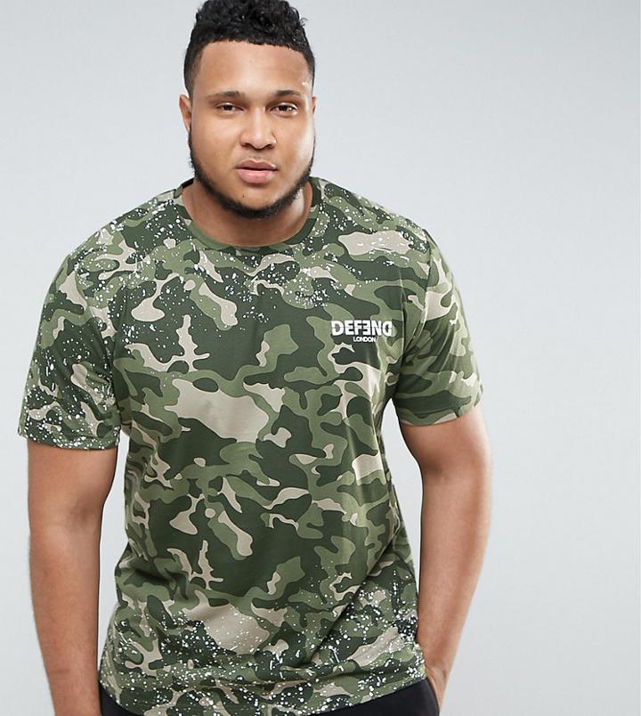 Defend London Camo T-shirt With Paint Splatter Exclusive To Asos - Green