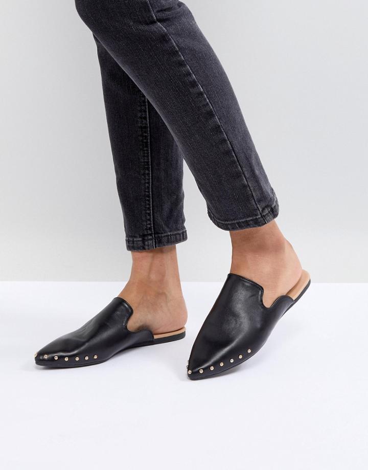 Raid Black Pointed Studded Flat Mules - Black