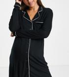 Asos Design Maternity Exclusive Viscose Sleep Shirt With Contrast Piping In Black