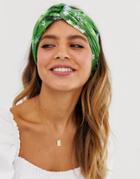 Asos Design Headband With Oversized Twist In Floral Print In Green - Green