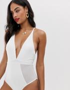 Vero Moda Deep V Neck Cross Back Swimsuit - White