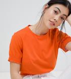 Asos Design Petite Crop T-shirt With Shirred Hem And Cuffs - Orange