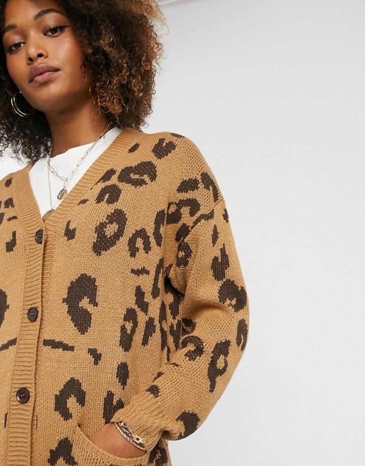 Liquorish Longline Cardigan In Classic Leopard Print