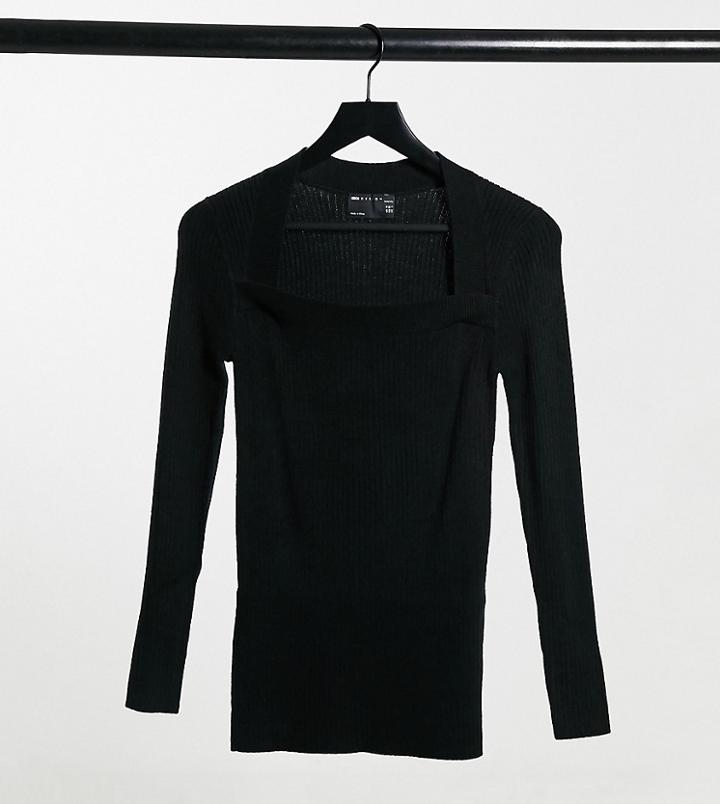 Asos Design Maternity Ribbed Sweater With Open Square Neck In Black